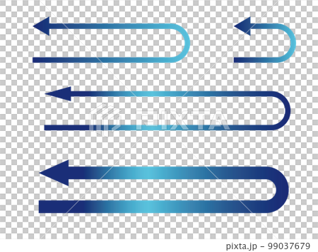 青いグラデーションのUターンしている矢印セット 青いグラデーションのUターンしている矢印セット 99037679