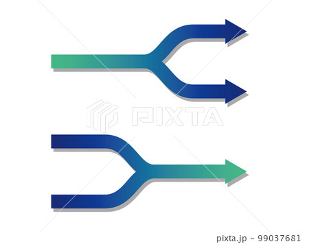 青と緑のグラデーションの二股に分かれている矢印と結合を表す矢印 99037681