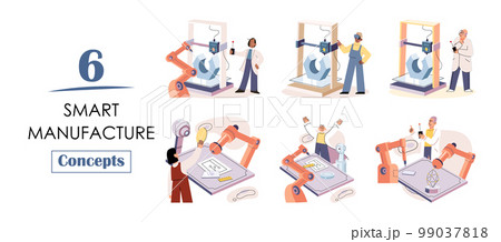 Manufacturing process at automated production industry. Scientist creates robot. Smart industry 99037818