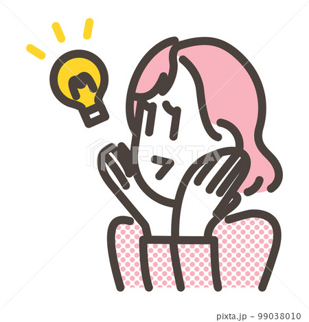 驚く、気づく、ひらめく若い女性【上半身の人物ベクターイラスト素材】 99038010