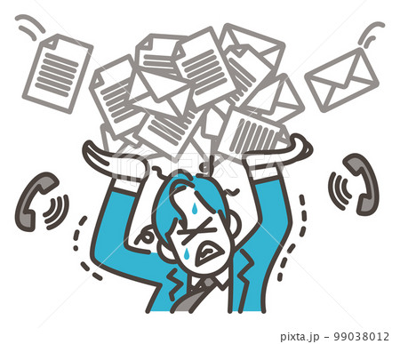 仕事が忙しい業務過多の若い男性会社員【人物ベクターイラスト素材】 99038012