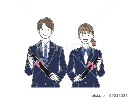 卒業証書を持つ男女の学生 男子生徒 女子生徒 99038328