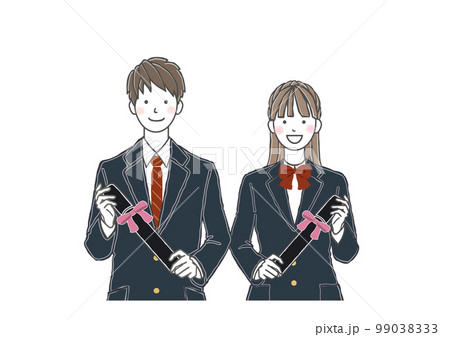 卒業証書を持つ男女の学生 男子高生 女子高生 99038333