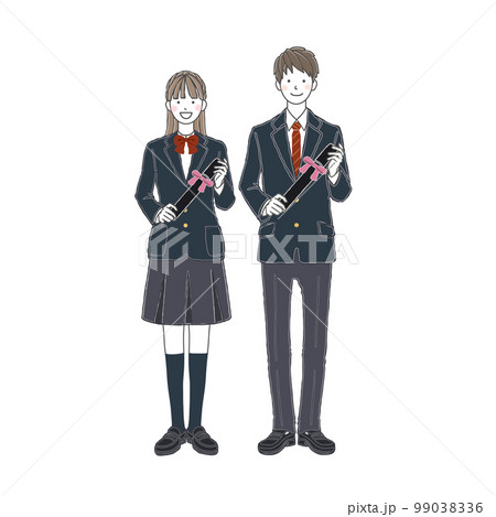 卒業証書を持つ男女の学生 卒業イメージイラスト 全身 99038336