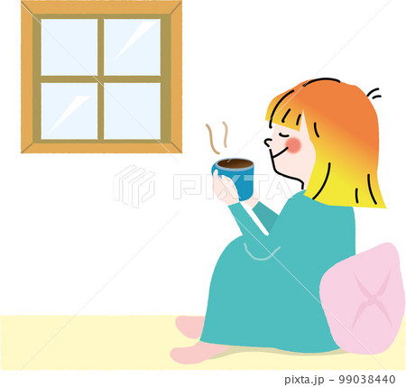 家でコーヒーを飲む少女 99038440