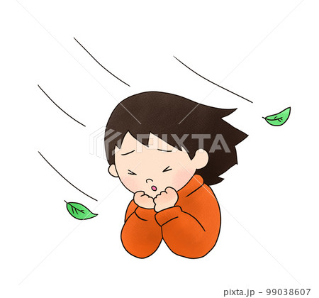 風が強く寒がる女性のイラスト 風が強く寒がる女性のイラスト 99038607