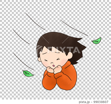 風が強く寒がる女性のイラスト 風が強く寒がる女性のイラスト 99038607