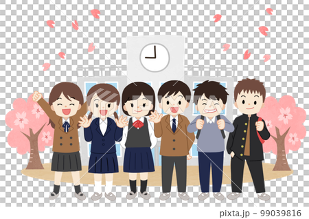 Spring, cherry blossoms and school children in school uniforms 6 people No line Spring, cherry blossoms and school children in school uniforms 6 people No line 99039816