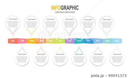 Infographic timeline template 12 steps business data illustration. Presentation timeline infographic template. 99041373