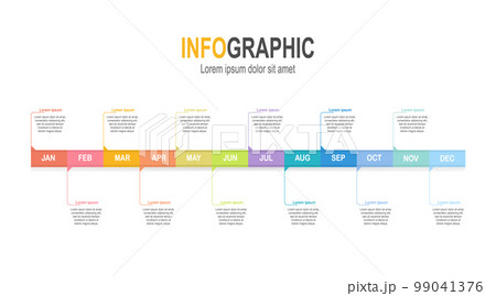Infographic timeline template 12 steps business data illustration. Presentation timeline infographic template. 99041376