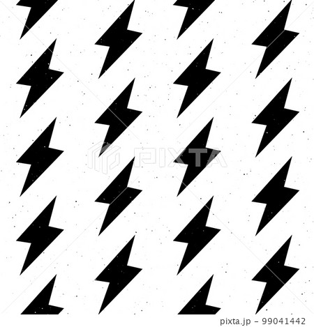 Grunge lightning bolts seamless pattern. Black thunderbolts repeating background. Textured storm and lightning strikes ornament wallpaper. Energy power or electricity voltage symbols. Grunge lightning bolts seamless pattern. Black thunderbolts repeating background. Textured storm and lightning strikes ornament wallpaper. Energy power or electricity voltage symbols. 99041442
