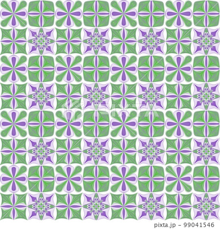 花と星の幾何学的模様、抽象模様シームレスパターン、ジオメトリックリピートパターン、抽象的背景イラスト 99041546