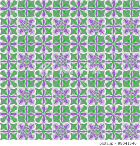 花と星の幾何学的模様、抽象模様シームレスパターン、ジオメトリックリピートパターン、抽象的背景イラスト 99041546