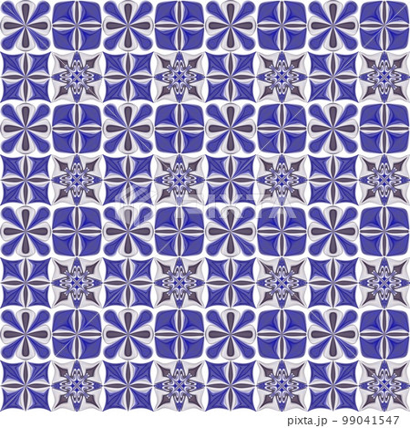 花と星の幾何学的模様、抽象模様シームレスパターン、ジオメトリックリピートパターン、抽象的背景イラスト 99041547