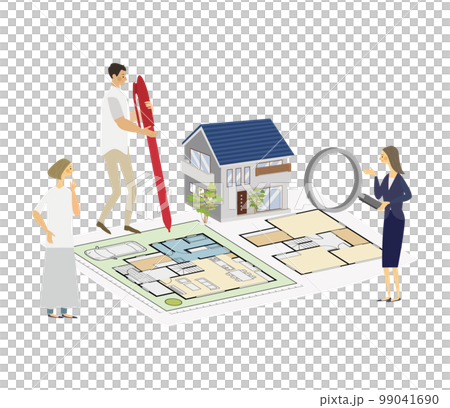 A couple and a person in charge who think about the floor plan of my home 99041690