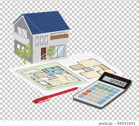 My home floor plan, calculator and red pen My home floor plan, calculator and red pen 99041691