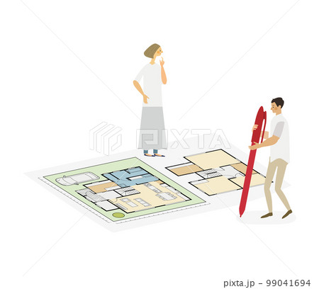 マイホームの間取りを考える夫婦 99041694