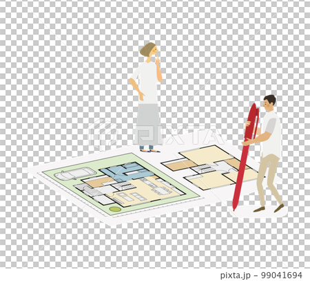 マイホームの間取りを考える夫婦 99041694