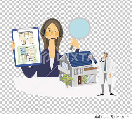 A couple thinking about the layout of their home and a man wearing a white coat 99041699