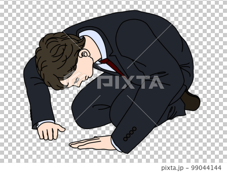 一個穿著西裝的商人從上面跪下的插圖，全身正面顏色 99044144