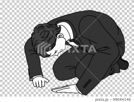 Monochrome illustration of a full-body front view of a businessman prostrating 99044146