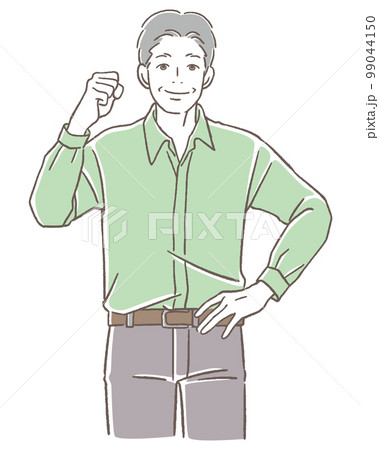 ガッツポーズをするシニアの男性 99044150
