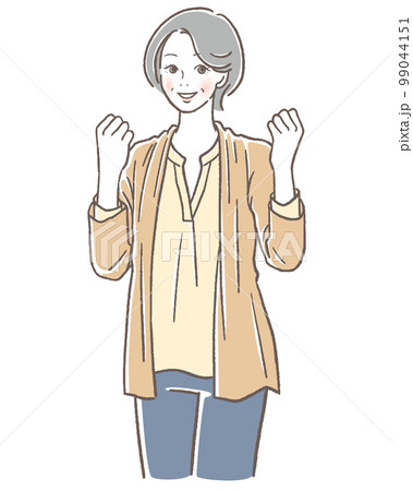 ガッツポーズをするシニアの女性 99044151