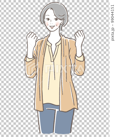 ガッツポーズをするシニアの女性 99044151