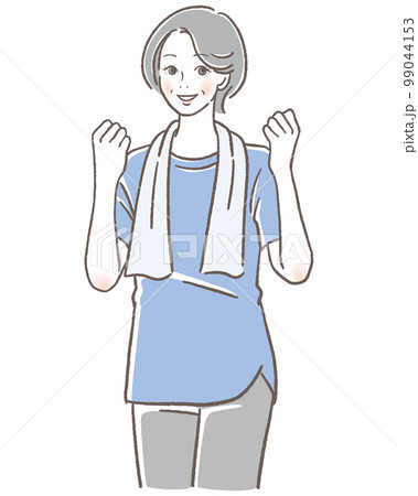 ガッツポーズをするシニアの女性 ガッツポーズをするシニアの女性 99044153