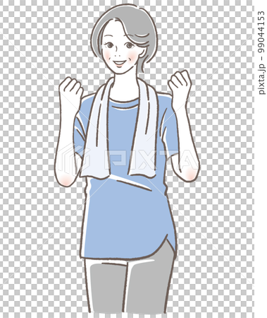 ガッツポーズをするシニアの女性 ガッツポーズをするシニアの女性 99044153