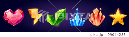 Game gem stone, magic jewel crystal icons 99044283
