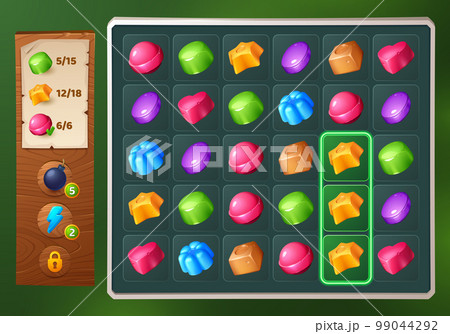 Match 3 candy game ui interface background Match 3 candy game ui interface background 99044292
