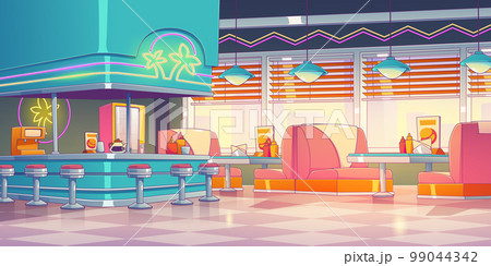 Retro restaurant, diner interior with bar counter 99044342