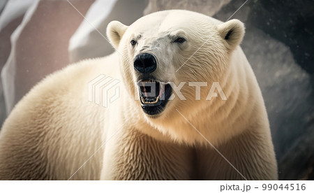 Male polar bear Ursus maritimus in the snow. Portrait of a polar bear on a snow background. Polar bear close-up. High quality photo 99044516