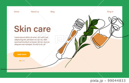 Skin care concept. Landing page template. Morning routine. Bath time. Organic products for scrubbing and body skin care with natural herbal skin care products, top view. Vector illustration 99044833