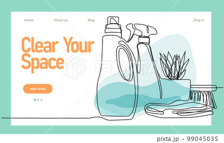 Home cleaning service landing page design concept, illustration of janitors with cleaning tools. Vector illustration 99045035