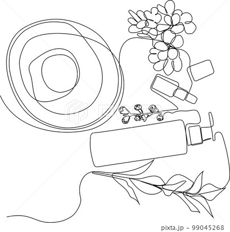 Skin care concept. Landing page template. Morning routine. Bath time. Organic products for scrubbing and body skin care with natural herbal skin care products, top view. Vector illustration 99045268