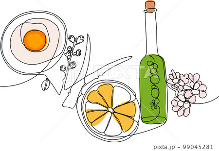Skin care concept. Landing page template. Morning routine. Bath time. Organic products for scrubbing and body skin care with natural herbal skin care products, top view. Vector illustration Skin care concept. Landing page template. Morning routine. Bath time. Organic products for scrubbing and body skin care with natural herbal skin care products, top view. Vector illustration 99045281
