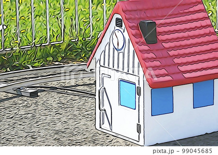 パステル調　”子供の国　赤い屋根の可愛い家”　イラストイメージ 99045685