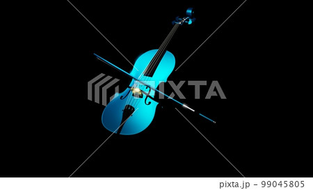青いバイオリン　黒背景 99045805