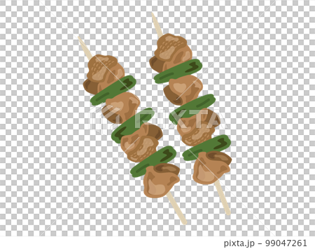 シシトウをはさんだ、タレ漬けの焼き鳥のイラスト 99047261
