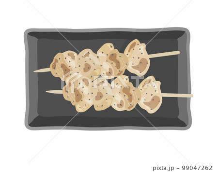 皿に盛り付けられた、塩の焼き鳥のイラスト 99047262