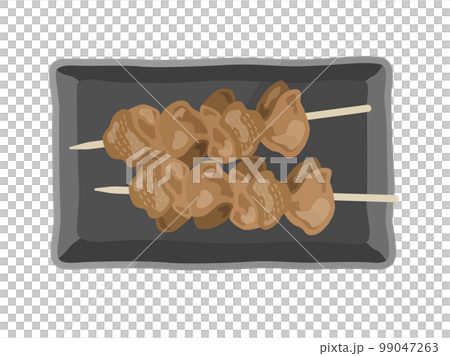 皿に盛り付けられた、タレ漬けの焼き鳥のイラスト 99047263