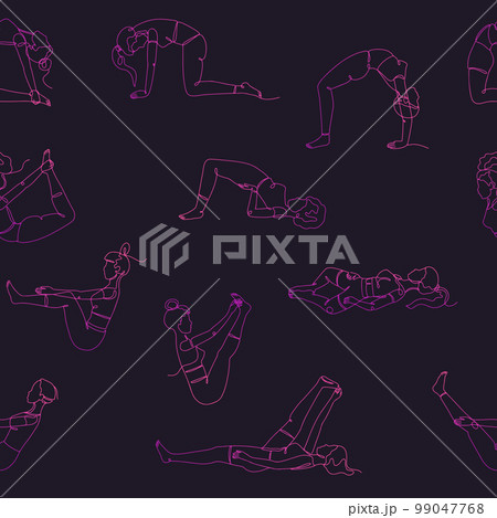 Seamless pattern with single line drawings of yoga poses Seamless pattern with single line drawings of yoga poses 99047768