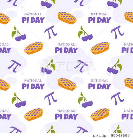 Pi Day Seamless Pattern Design with Mathematical Constants or Baked Pie in Template Hand Drawn Cartoon Flat Illustration 99048699