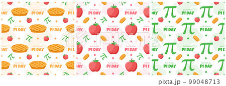 Set of Pi Day Seamless Pattern Design with Mathematical Constants or Baked Pie in Template Hand Drawn Cartoon Flat Illustration 99048713