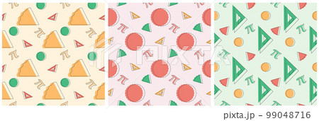 Set of Pi Day Seamless Pattern Design with Mathematical Constants or Baked Pie in Template Hand Drawn Cartoon Flat Illustration Set of Pi Day Seamless Pattern Design with Mathematical Constants or Baked Pie in Template Hand Drawn Cartoon Flat Illustration 99048716