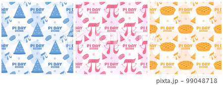 Set of Pi Day Seamless Pattern Design with Mathematical Constants or Baked Pie in Template Hand Drawn Cartoon Flat Illustration 99048718