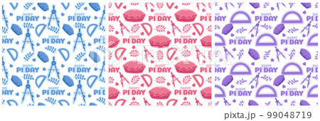 Set of Pi Day Seamless Pattern Design with Mathematical Constants or Baked Pie in Template Hand Drawn Cartoon Flat Illustration 99048719