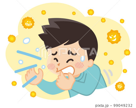花粉によるアレルギー症状に悩まされる男性 花粉症 くしゃみのイラスト